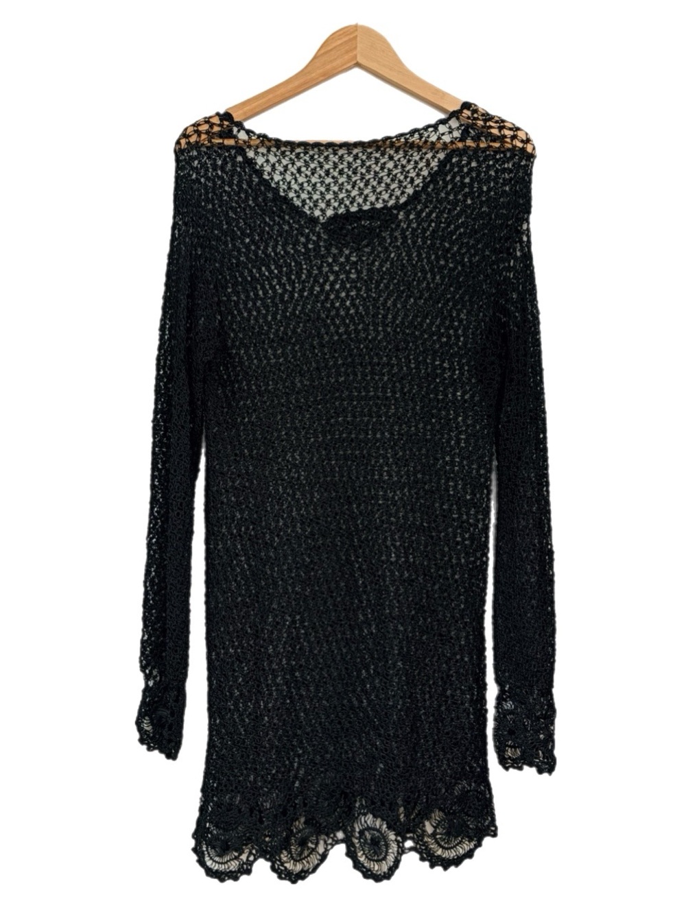 Black Open Knit Crochet Dress / Beach Cover-Up | M/L